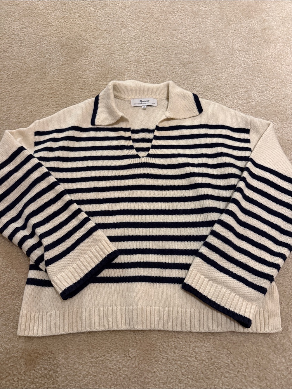 Madewell Cream and Navy Striped Cashmere and Wool Blend Sweater XS